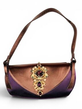 Vintage Giuseppe Zanotti Jewel Satin Shoulder Bag - Bronze/Purple